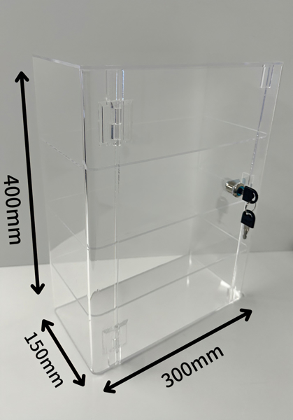 Picture of budget lockable display cabinet Display Case, 400mm x 300mm x 150mm, 3 Shelves